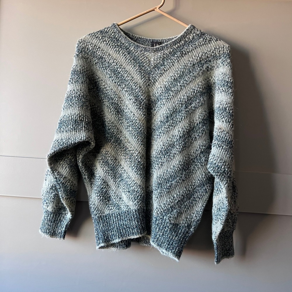 VTG EMANUEL UNGARO Parallel Knit Sweater Small Blue Chevron Pattern Pullover Top